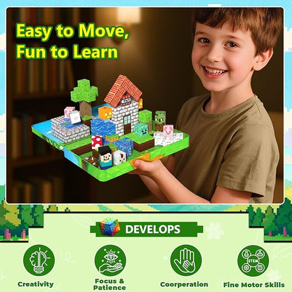 60 PCS Magnetic Blocks with Metal Box, 0.8in Mini Magnetic Building Cubes STEM Educational Toys for Kids Ages 3+ Boys Girls, Travel Airplane Classroom Play, Birthday Christmas Toy Gifts