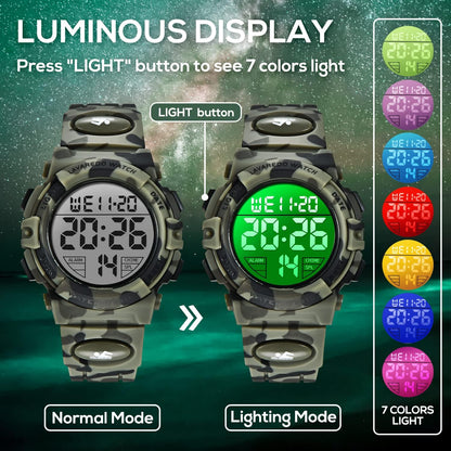 Kids Watch,Boys Watch for 3-15 Year Old Boys,Digital Sport Outdoor Multifunctional Chronograph LED 50 M Waterproof Alarm Calendar Analog Watch for Children with Silicone Band,Kids Gift