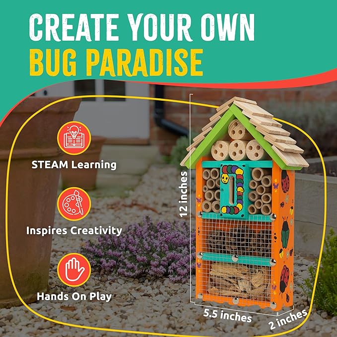 Premium Bug Hotel Kit, DIY Cedar Wood Craft for Building Bee, Ladybug, or Butterfly Houses, Educational Kit for Kids, Parents and Teachers