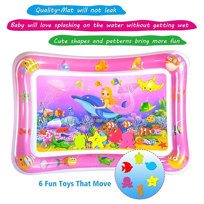 ZHUYNXIR Tummy time Water Playmats, Tummy time mats, Baby Water Play Mat for Kids and Toddlers Baby Toys for 3 to 24 Months, Strengthen Your Baby's Muscles, Pink 27.5x20 in.