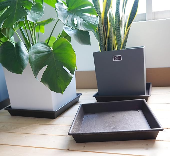 Square Plant Saucer 14 Inch 2 Pack，Plant Stand Plant Trays for Pots Heavy Duty Plastic Plant Saucers for Indoors Outdoors, Flower Pot No Holes Plant Lover Gardening Gifts