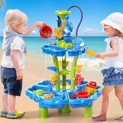 Water Table for Kids Ages 4-8 with Water Pumb, Summer Outdoor Sand Water Table for Boys Girls, Kids Water and Sand Activity Sensory Toys for Toddlers Age 3-8