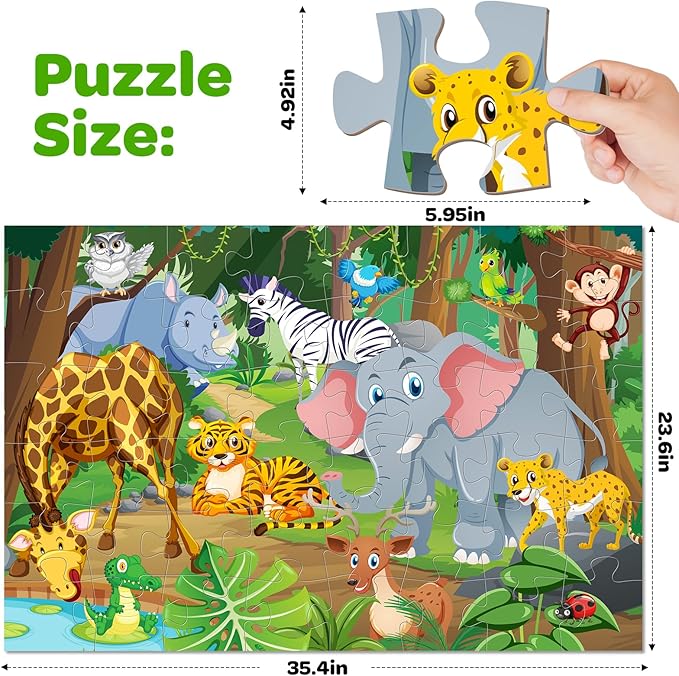 Jumbo Floor Puzzle for Kids Ages 4-6, 48 Piece Large Animal Jigsaw Puzzle, Extra-Thick Cardboard Preschool Learning Toys for Toddlers 3-5, Educational Gift for Boys Girls 3 4 5 6 7 8