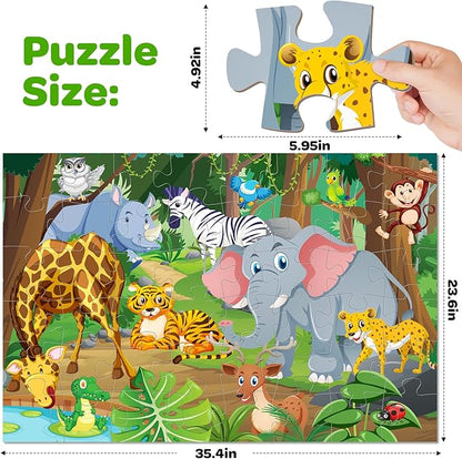 Jumbo Floor Puzzle for Kids Ages 4-6, 48 Piece Large Animal Jigsaw Puzzle, Extra-Thick Cardboard Preschool Learning Toys for Toddlers 3-5, Educational Gift for Boys Girls 3 4 5 6 7 8