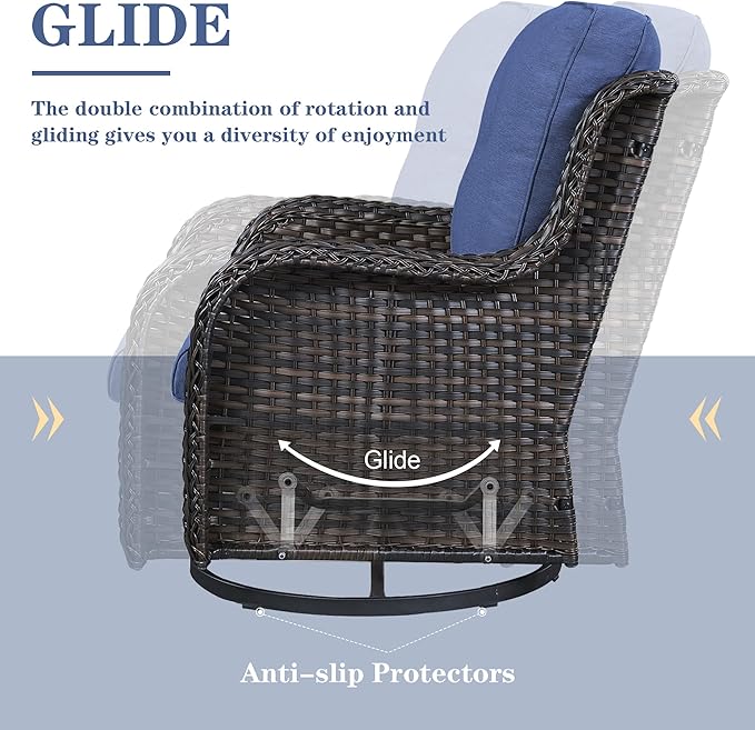 Outdoor Swivel Rcoker Patio Chairs - Outdoor Swivel Patio Chairs Set of 2 Wicker Chair Patio Furniture Sets with Covered Cushion for Porch Deck Balcony Garden, Blue