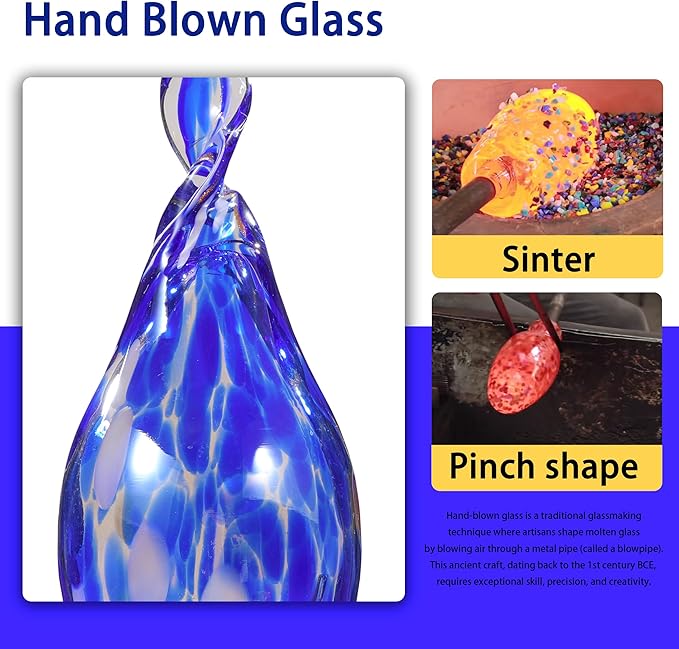 Solar Garden Lights, Decorative LED Flame Garden Stakes, Hand Blown Glass and Outdoor Waterproof Glass Stakes (Dark Blue)