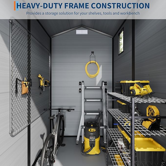 All-Weather Plastic Shed with Window, Outdoor Resin Garden Shed with Lockable Door and Vents, Outdoor Resin Storage Sheds for Backyard, Patio, Lawn, Tool, Bike