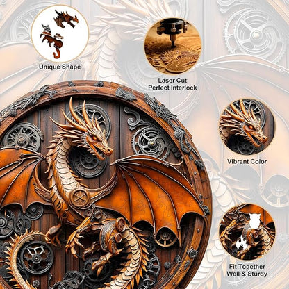 KAAYEE Wooden Puzzles for Adults, 3D Vision Mechanical Dragon Wooden Jigsaw Puzzles, Unique Shape Advanced Wood Puzzle Adult, Birthday Fathers Family Games (L-13.4 * 13.3in-300pcs)