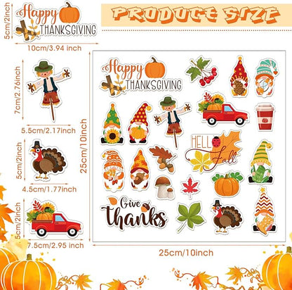 Ferraycle 21 Pcs Thanksgiving Fall Window Gel Clings Autumn Window Gel Clings Turkey Pumpkin Gnome Scarecrow Maple Leaves Decor Stickers Decals for Classroom Harvest Party Decor