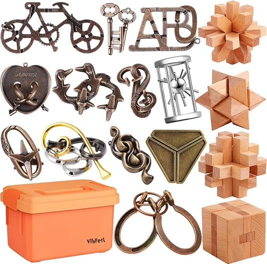 16 PCS Metal Brain Teaser Puzzles 3D Puzzle for Adults Logic Puzzle Games Set Gift for Adults and Teenagers