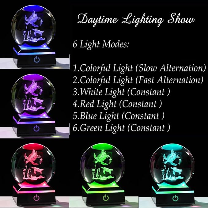 Qianwei Sea Turtle Gifts for Women 3D Crystal Ball 3.14'' - Laser Sea Turtle Decor Glass Animals Turtle Figurines Statue Stuff for Room Decorations Turtles Night Light