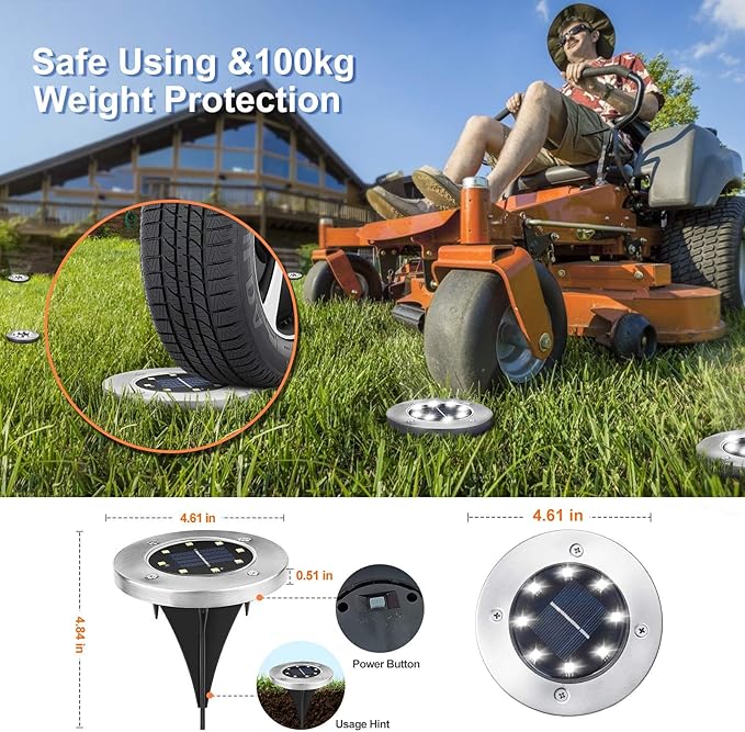 Aogist Solar Ground Lights 12 Packs, 8 LED Solar Garden Lights, Outdoor Solar Disk Lights, In-ground Outdoor Landscape Lights for Pathway Yard Walkway Patio Lawn Path (Cold White)