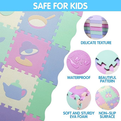 Foam Play Mat for Kids，25Pcs Square Interlocking Puzzle Floor Mat，Baby Play Mat Floor Mat Foam Puzzle Playmat for Toddlers with Fence（Mash Up-CSH023