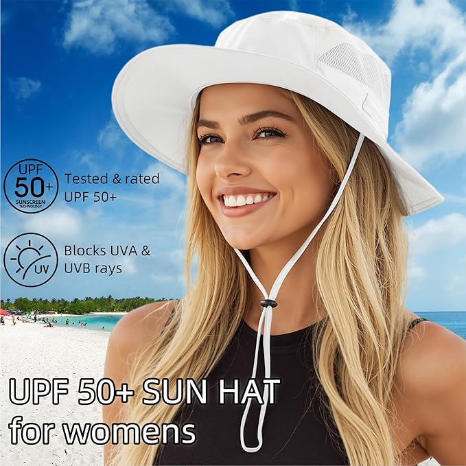 Connectyle Women's UPF 50+ Sun Hat UV Protection Wide Brim Bucket Hat Summer Beach Hats Fishing Hiking Outdoor Safari Hats