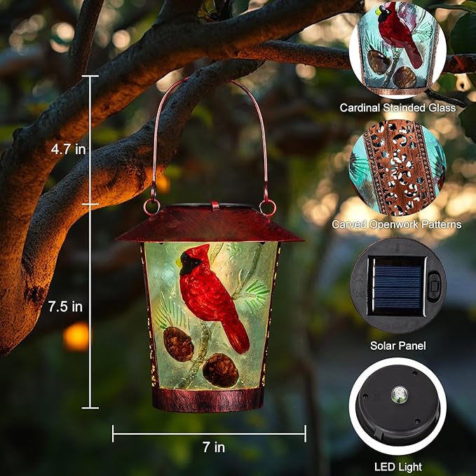 Solar Lanterns, Outdoor Hanging Lanterns Waterproof LED Solar Cardinal Lights Tabletop Lamp for Outdoor Yard Patio Porch Garden Decoration as Gifts for Mom Grandma Women