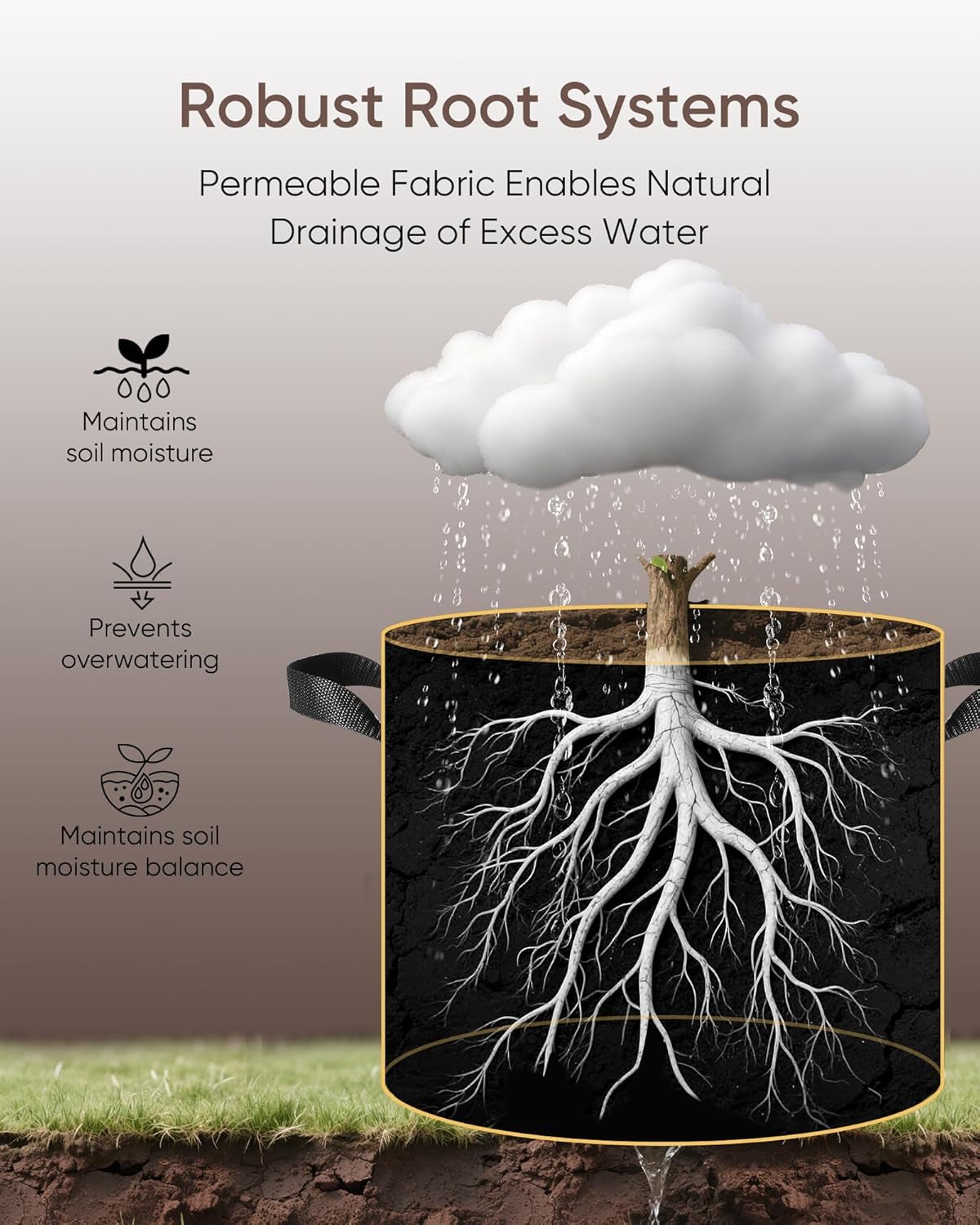 The Growing 5 Pack 2 Gallon Fabric Grow Bags，Thickened Aeration Nonwoven Fabric Plant Pots with Durable Handles,Heavy Duty 300G Planter Pot for Tomato, Fruits, Vegetables and Flowers, Black