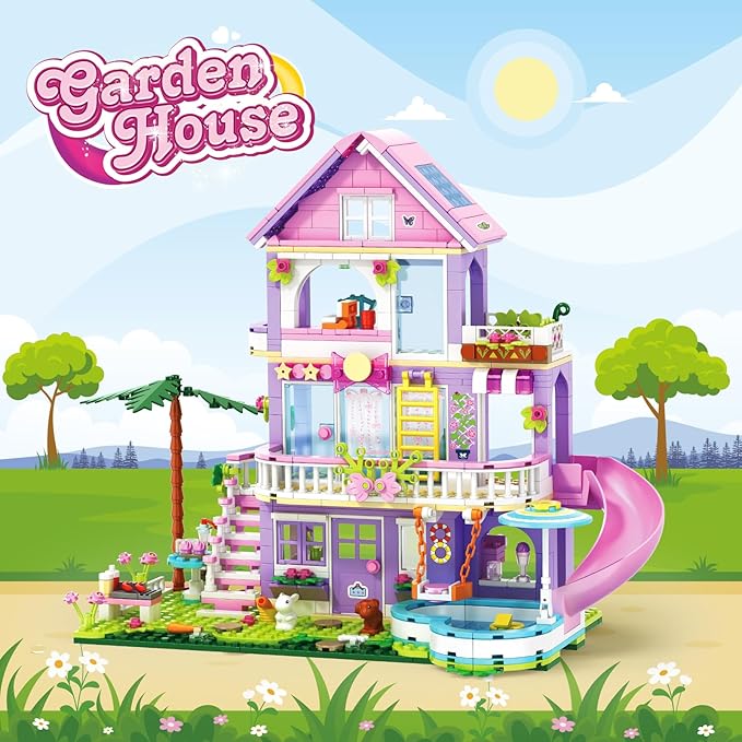 Girls Building Blocks Set,689pcs Garden Villa House Building Block for Kids 6-12 and 8-14,Holiday Cottage Bricks Kit, Building Toy Xmas Birthday Gift for Girls Kids 6 7 8 9 10 11 12 13 14