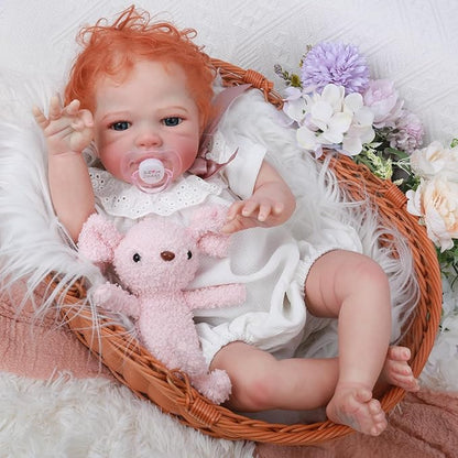 WOOROY Realistic Reborn Baby Dolls Girl- 20 Inch Lifelike Newborn Dolls with Red Hair and Open Eyes, Weighted Cloth Body Real Life Baby Doll with Accessories and Gift Box for Kids 3+