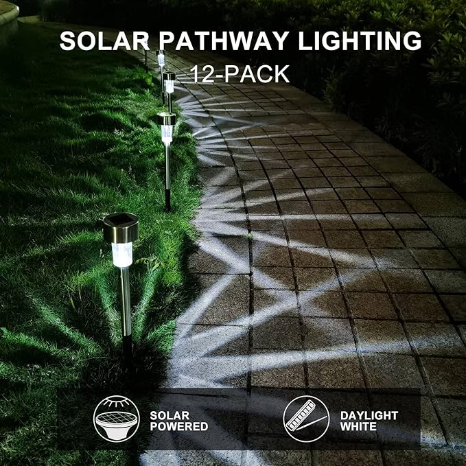 Dream Master Solar Lights Outdoor Waterproof, Stainless Steel LED Landscape Lighting Outdoor Solar Lights for Outside Solar Garden Lights for Pathway, Walkway, Patio, Yard, Lawn - 16 Pack