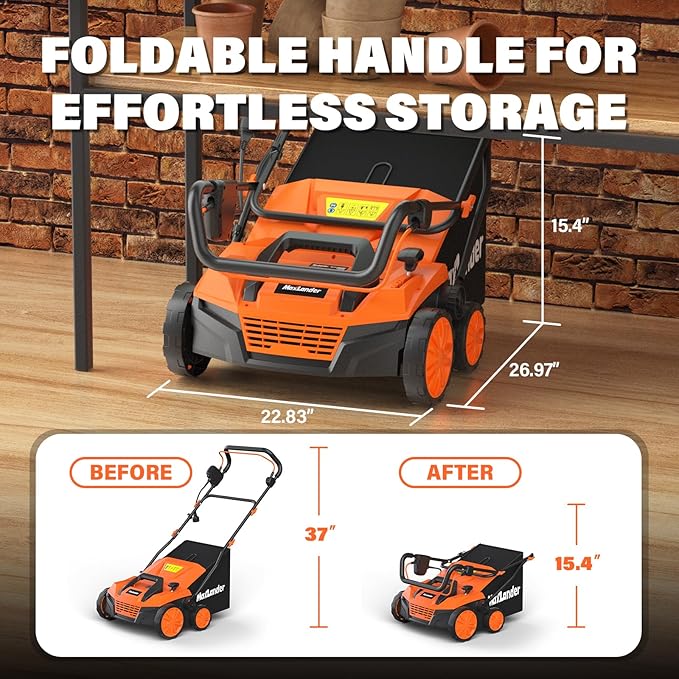 MAXLANDER 15” 13 Amp Electric Dethatcher and Scarifier, 2-in-1 Lawn Dethatcher with 5-Position Depth Adjustment, 45L Removable Collection Bag, Airboost Technology Increases Lawn Health