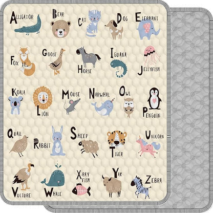 Baby Play Mat for Floor 59x71, Extra Large Soft Portable, Non-Slip Crawling Mat Machine Washable Foldable Playmate for Babies,Toddlers Indoor/Outdoor Use, Alphabet & Animal Design