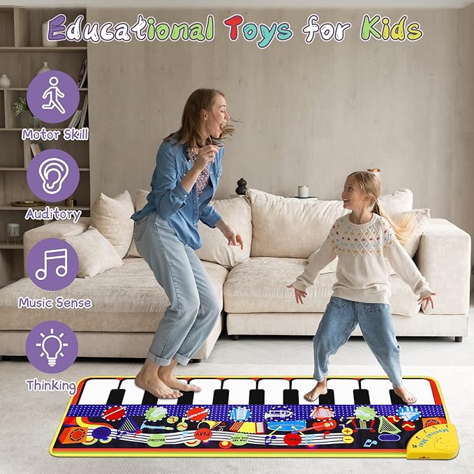Musical Piano Mat for Toddlers - 28 Music Sounds Floor Piano Keyboard Dance Playmat - Toy & Gift for Kids 1-5 Years Old Boys Girls