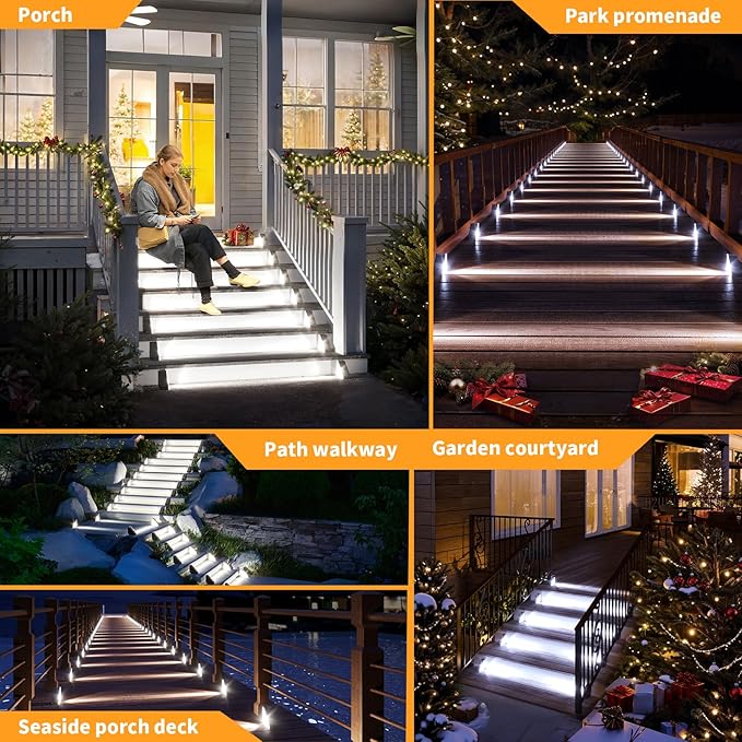 KINKAI Solar Stair Lights - 10 Pack Step Light Outdoor Deck Light Solar Lights Outdoor Waterproof Decor for Steps Front Door Porch Yard Patio (White Light)
