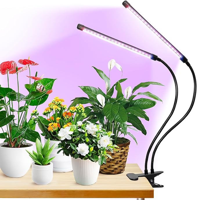 Clip Grow Light for Indoor Plants, Red Blue Spectrum Plant Growing Lamp with 3 Switch Modes,10-Level Dimmable,Auto ON & Off,3/9/12H Timer,Adjustable Gooseneck,1080 Lumen,Input Volateg 10W
