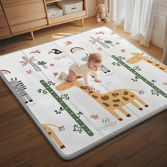PLGLOG Baby Play Mat,59"x59" Foldable Play Mat,Baby Crawling Mat,Reversable,0.8" Thick Waterproof Baby Floor Play Mat,Carlwing Mat,Baby Floor Mat for Babies,Toddlers,Infants,Play & Tummy Mat,Giraffe