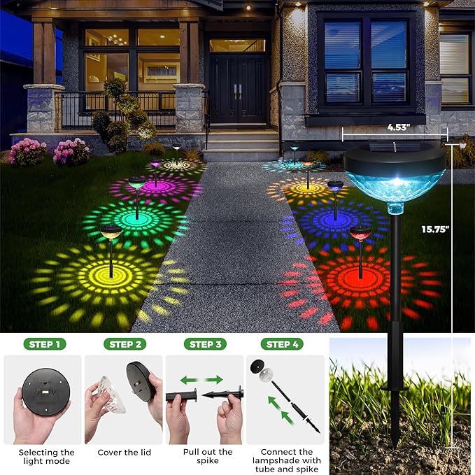 pearlstar Bright Solar Pathway Lights 8 Pack,Color Changing+Warm White LED Path Lights Outdoor,Solar Garden Light Outdoor Waterproof for Walkway Yard Backyard Lawn Landscape Decorative
