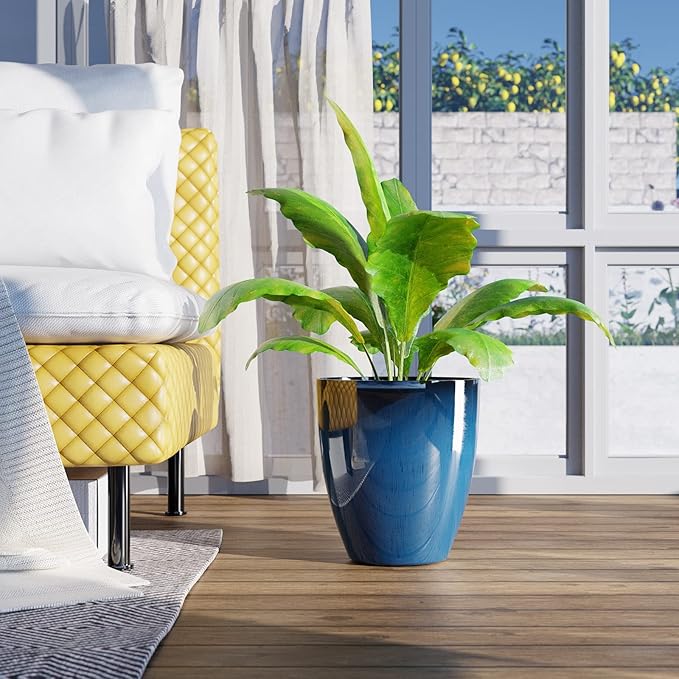 QCQHDU Plant Pots Set of 2 Pack,10 Inch Plant Pot for Indoor and Outdoor Plants with Drainage Hole,Flower Pots Modern Decorative Planter for Garden Plants (Blue)