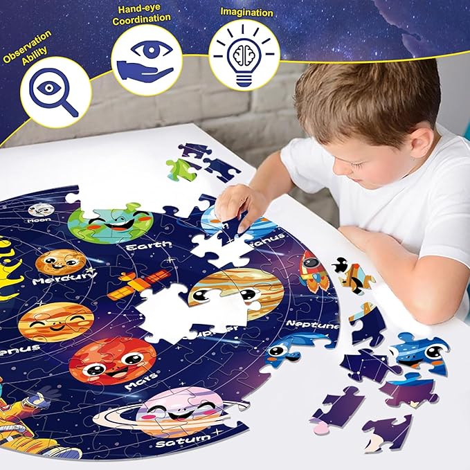 Floor Puzzles for Kids Ages 4-6 70 Piece Glow in The Dark Solar System Puzzles 3-5 Space Planets Toys Large Jigsaw Puzzle Learning Educational Toy Birthday Gift for Boys Girls Ages 6-8