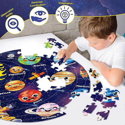 Floor Puzzles for Kids Ages 4-6 70 Piece Glow in The Dark Solar System Puzzles 3-5 Space Planets Toys Large Jigsaw Puzzle Learning Educational Toy Birthday Gift for Boys Girls Ages 6-8