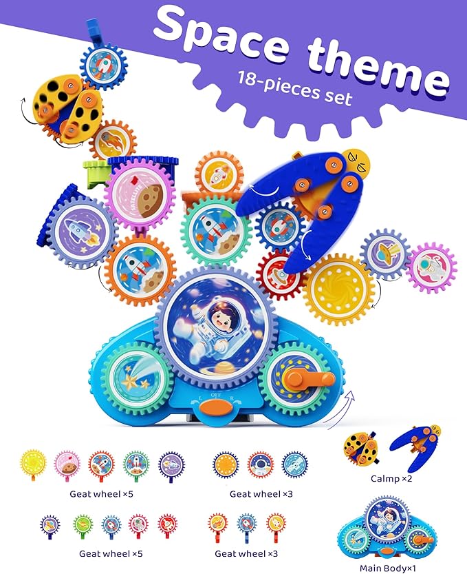 KOKODI Gear Building Toys for Kids, Electric & Manual Construction Set for Kids, Engineering Learning Kit for Ages 3-8 Years Old, Birthday Gifts & Preschool Educational Toys for Boys Girls