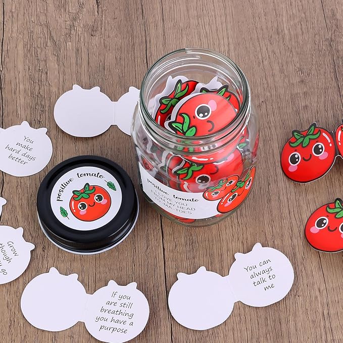 60 PCS Positive Tomato Cards Jar, Emotional Support Jar, Tomato Affirmation Cards, Inspirational Gifts for Women, Cheer Up Gifts, Unique Positive Gift for Women, Teen Girl