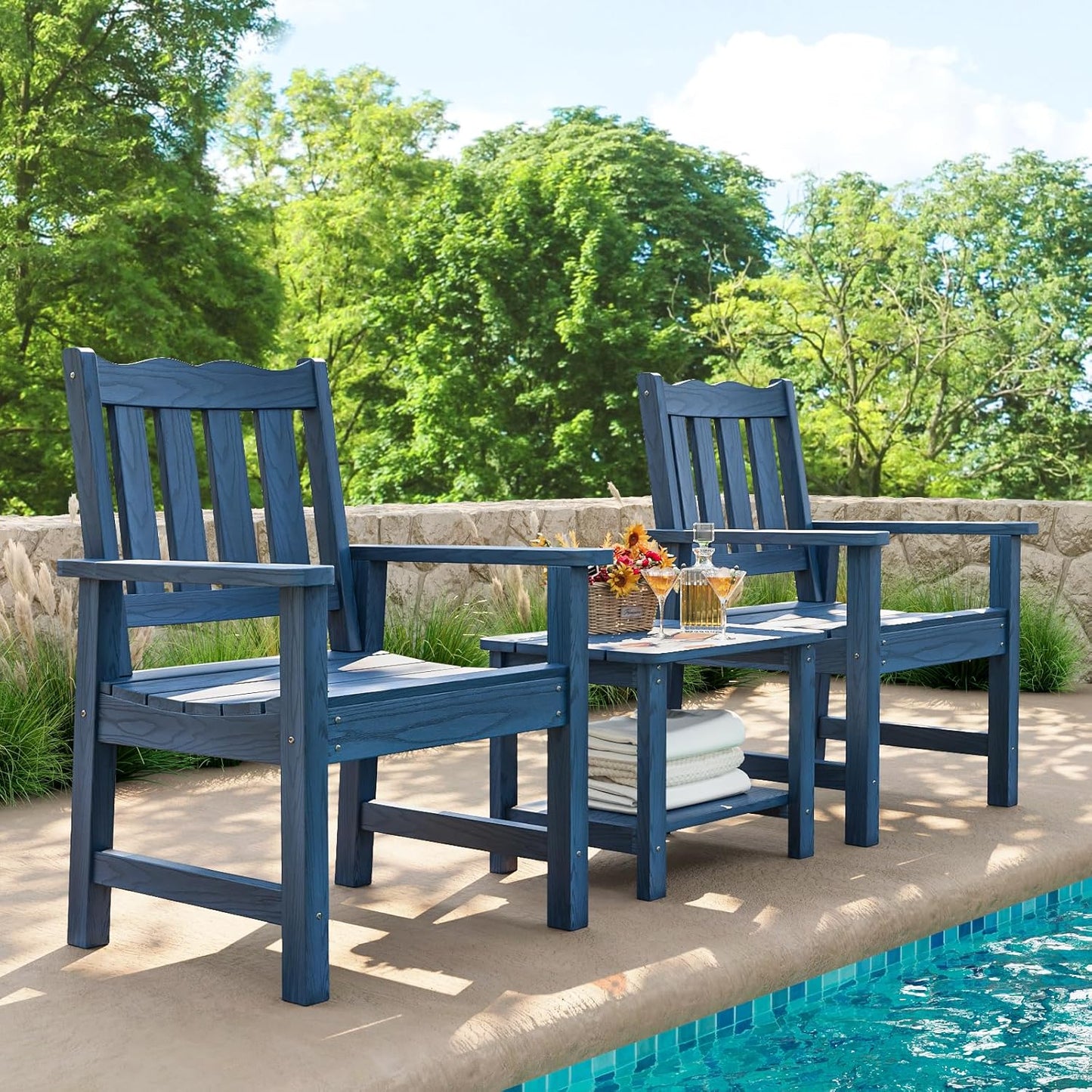 Stoog All-Weather Patio & Garden Chair, Outdoor Dining Chair with Curved Backrest, 400 lbs Support, for Backyard, Garden, Porch, Pool and Deck, Blue