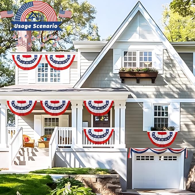 Americana Bunting Flags Outdoor 2x4 Ft,Pleated Fan Flag with Embroidered Stars,Red White and Blue Decorations for 4th of July Independence Day Memorial Day Patriotic Decorations (Set of 5)