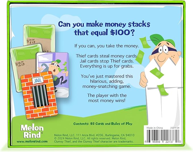 Melon Rind Clumsy Thief Math Game for Kids Ages 8+, Educational for Kid's Learning and Confidence Building, Fun Math Card Game for 3-6 Players Adding to 100