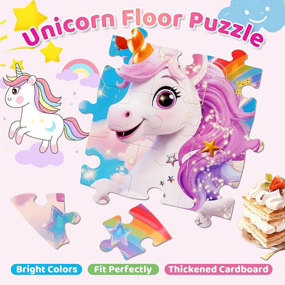 Floor Puzzles for Kids Ages 3-5, Unicorn Puzzles for Toddler Ages 4-6, 50 Pieces Jumbo Puzzles with Box, Unicorn Toys for Gifts 3-8 Years Old