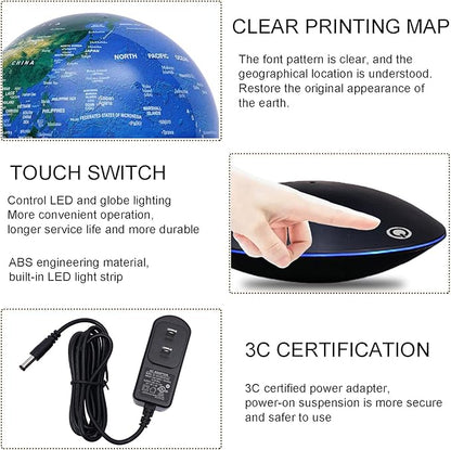 6" Magnetic Levitation Floating Globe Anti Gravity Rotating World Map with LED Light 7 Colors Display Floating Globe for Children Educational Gift Home Office Desk Decor (Style 2)