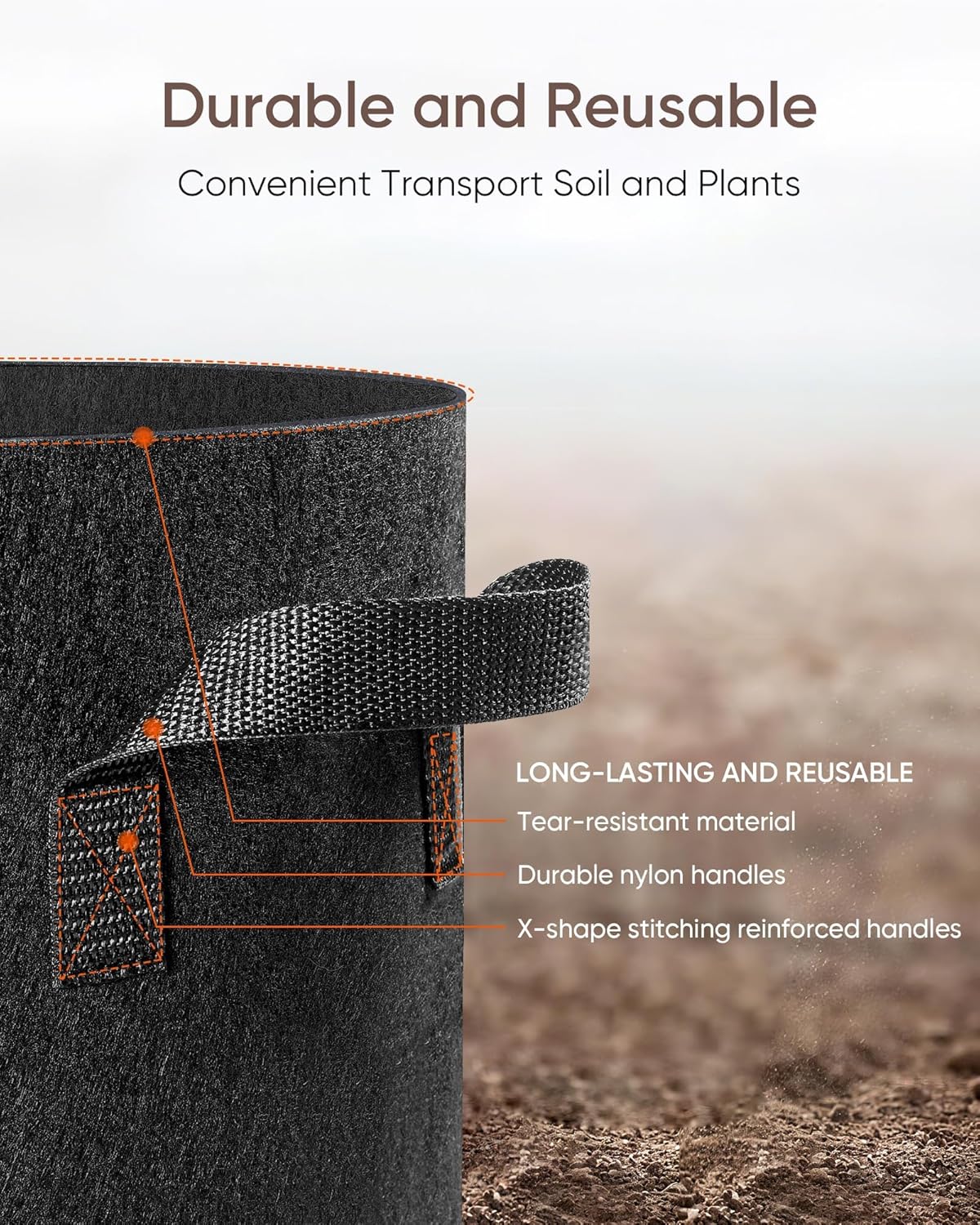 The Growing 5 Pack 25 Gallon Fabric Grow Bags，Thickened Aeration Nonwoven Fabric Plant Pots with Durable Handles,Heavy Duty 300G Planter Pot for Tomato, Fruits, Vegetables and Flowers, Black