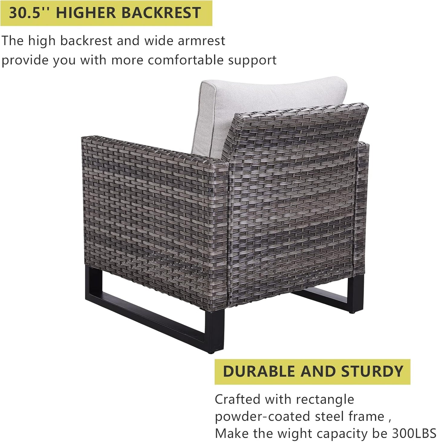 HUMMUH 5 Piece Outdoor Furniture Set with Fire Pit Table 41in 55,000 BTU,Wicker Outdoor Conversation Sets -Patio Chairs Set of 2 Patio Sofa for Porch,Garden,Backyard