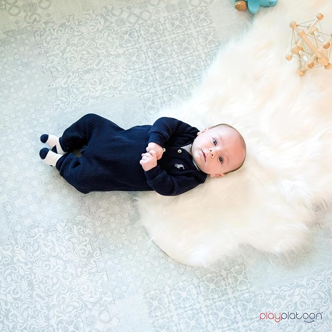 Play Platoon Non-Toxic Extra-Thick Children's Play Mat, 16 Tile - 96 x 96 inch Comfortable Cushiony Foam Floor Puzzle Mat for Kids & Toddlers with 24 x 24 inch Tiles - Grey, Boho Modern