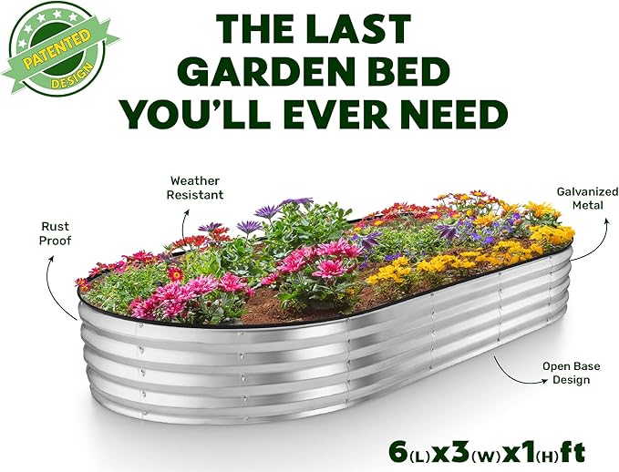 Galvanized Raised Garden Beds Outdoor // 6×3×1 ft (2-Pack) Planter Raised Beds for Gardening, Vegetables, Flowers // Large Metal Garden Box // Patented Tool-Free Design (Silver)