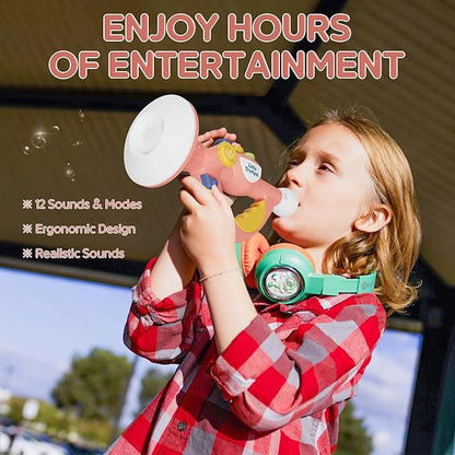 Contixo KT2 Musical Trumpet Toy for Kids, Pink Baby Educational Music Toys with Light Effects, Adjustable Volume, Multiple Rhythms, Easy Play Modes, Realistic Whistle Sounds for Toddler Boys Girls