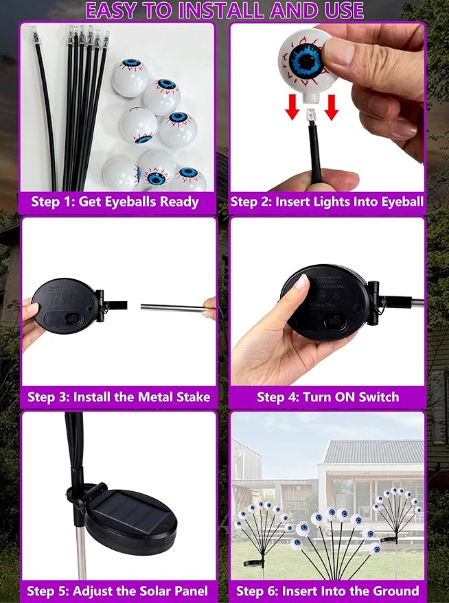 Halloween Decorations Outdoor Lights - 4 Pack 32LED Solar Halloween Scary Eyeball Pathway Lights Swaying by Wind, Waterproof Solar Halloween Stake Lights for Garden Porch Lawn Pathway (Purple)