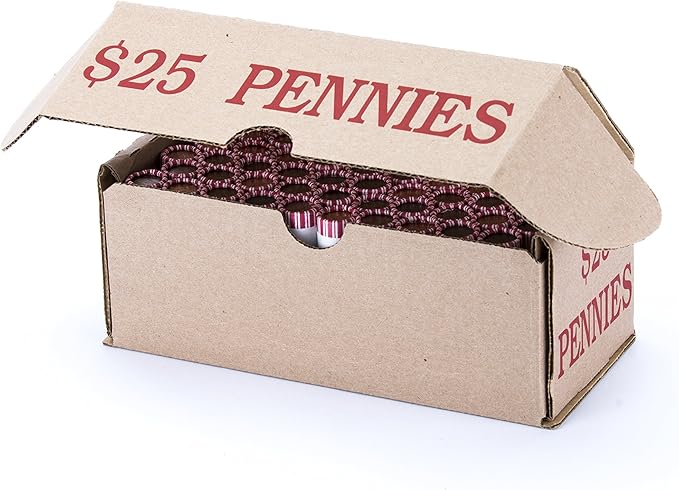 Penny Storage Box Red Holds 50 Wrapped Coin Rolls, 10 Boxes