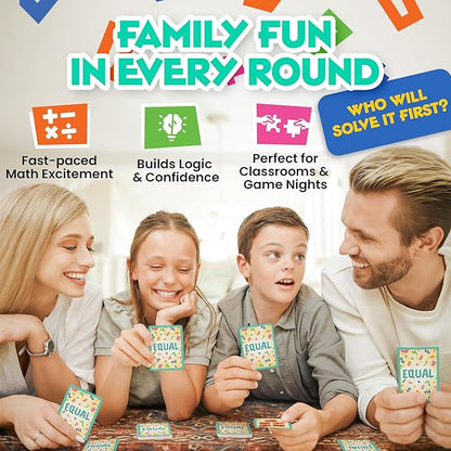 Equal – Fun Mental Math Card Game for Kids, Families & Adults, Ages 9+, 2–7 Players, Educational, Solve Equations to Win, Perfect for Family Game Night, Classroom, Travel & Parties