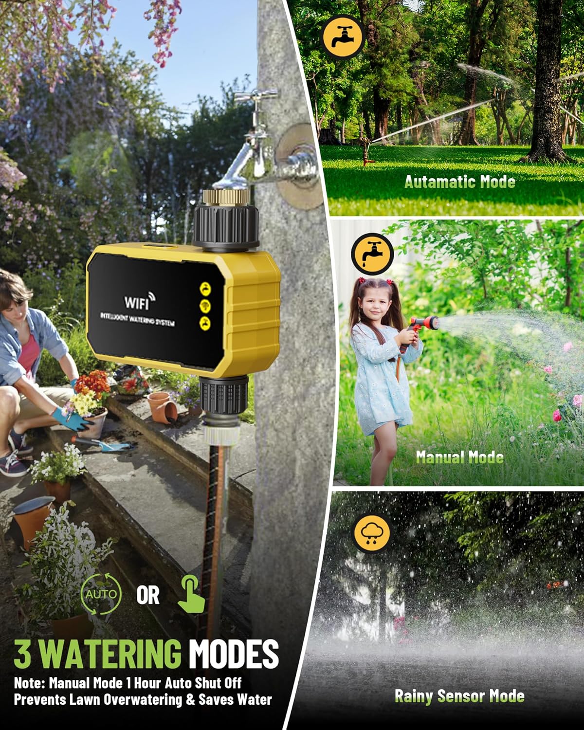 WiFi Water Timer with Brass Inlet, 1 Zone Smart Hose, Sprinkler Timer for Garden Faucet, APP Remote Control Via 2.4Ghz WiFi