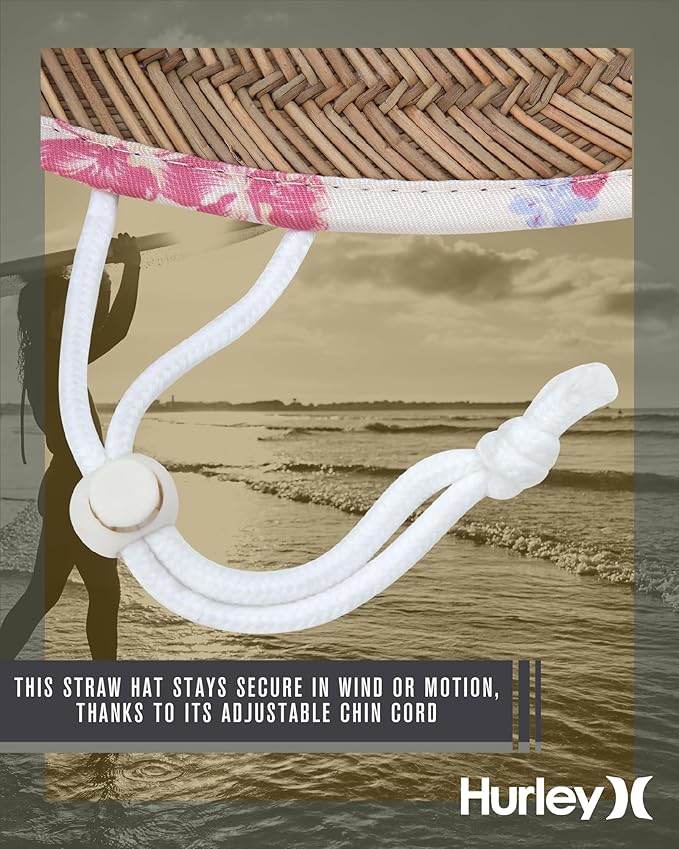 Hurley Women's Straw Hats - Real Straw Hat Medium Brim and Adjustable Chin Strap